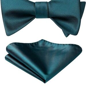 Sophisticated Teal Bow Tie and Pocket Square Set